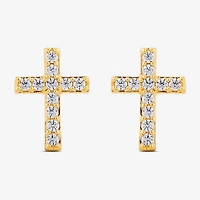 (I1-I2/ H) 1/6 CT. T.W. Lab Grown White Diamond 14K Gold Over Silver 9.4mm Cross Stud Earrings