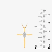 Diamond Blossom Womens 1/10 CT. T.W. Lab Grown White Diamond 14K Gold Over Silver Cross 18 Inch Pendant Necklace