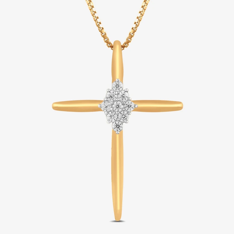 Diamond Blossom Womens 1/10 CT. T.W. Lab Grown White Diamond 14K Gold Over Silver Cross 18 Inch Pendant Necklace