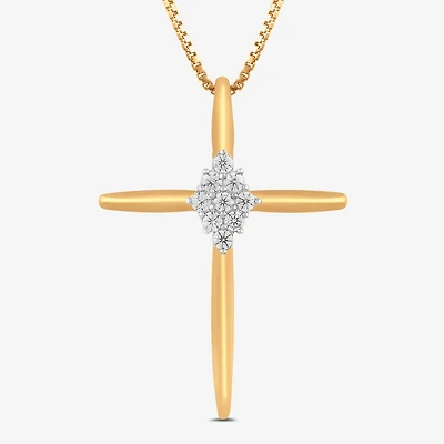 Diamond Blossom Womens 1/10 CT. T.W. Lab Grown White Diamond 14K Gold Over Silver Cross 18 Inch Pendant Necklace