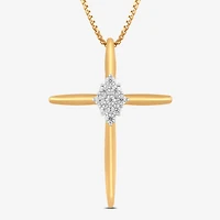 Diamond Blossom Womens 1/10 CT. T.W. Lab Grown White Diamond 14K Gold Over Silver Cross 18 Inch Pendant Necklace