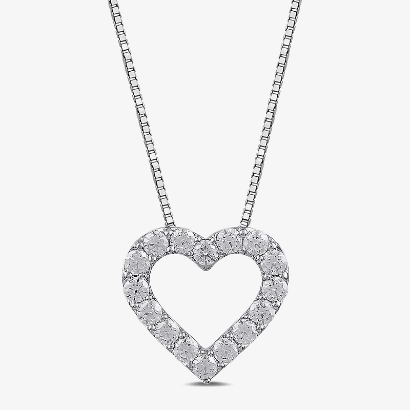 Womens 1/2 CT. T.W. Lab Grown White Diamond Sterling Silver Heart 18 Inch Pendant Necklace