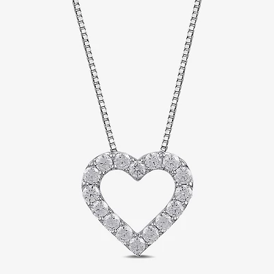 Womens 1/2 CT. T.W. Lab Grown White Diamond Sterling Silver Heart 18 Inch Pendant Necklace