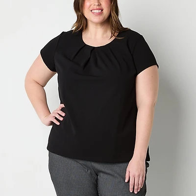 Liz Claiborne Texture Womens Plus Round Neck Short Sleeve Blouse