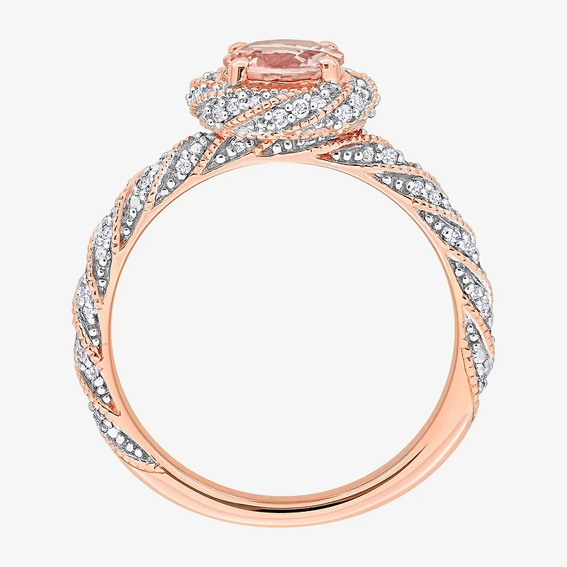 Womens Genuine Pink Morganite 14K Gold Halo Cocktail Ring