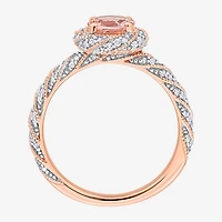 Womens Genuine Pink Morganite 14K Gold Halo Cocktail Ring