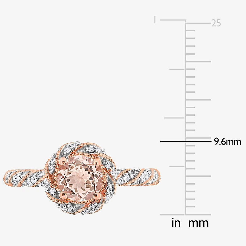 Womens Genuine Pink Morganite 14K Gold Halo Cocktail Ring