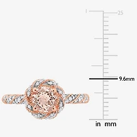 Womens Genuine Pink Morganite 14K Gold Halo Cocktail Ring