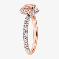 Womens Genuine Pink Morganite 14K Gold Halo Cocktail Ring