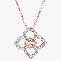Womens Genuine Pink Morganite 18K Rose Gold Over Silver Flower 18 Inch Pendant Necklace