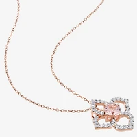 Womens Genuine Pink Morganite 18K Rose Gold Over Silver Flower 18 Inch Pendant Necklace