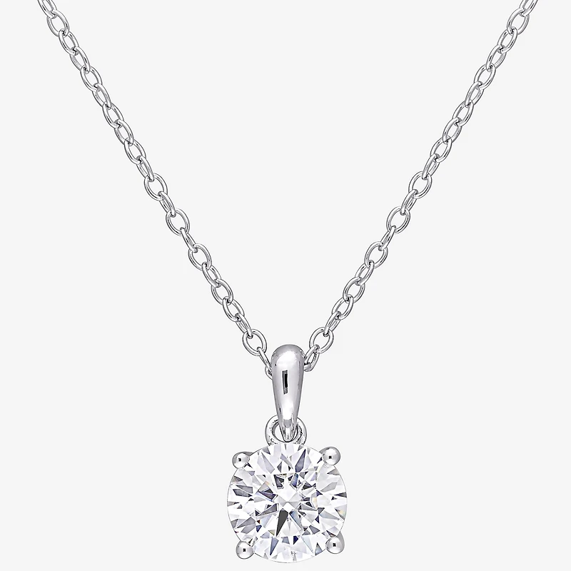 Womens Lab Created White Moissanite Sterling Silver Round 18 Inch Pendant Necklace