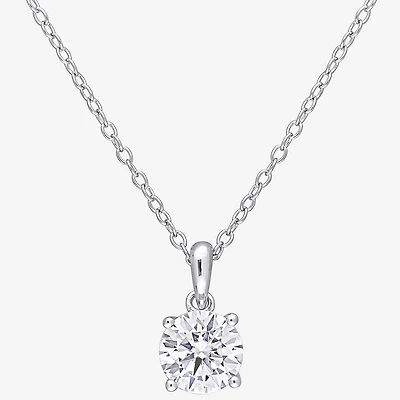 Womens Lab Created White Moissanite Sterling Silver Round 18 Inch Pendant Necklace
