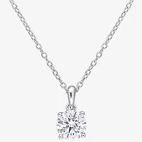 Womens Lab Created White Moissanite Sterling Silver Round 18 Inch Pendant Necklace