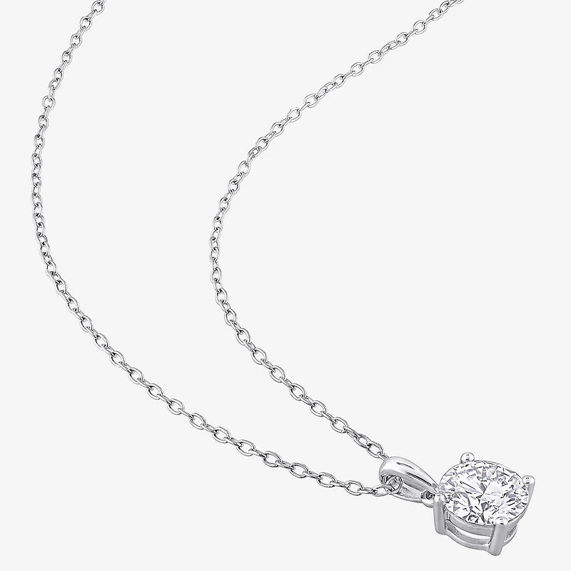 Womens Lab Created White Moissanite Sterling Silver Round 18 Inch Pendant Necklace