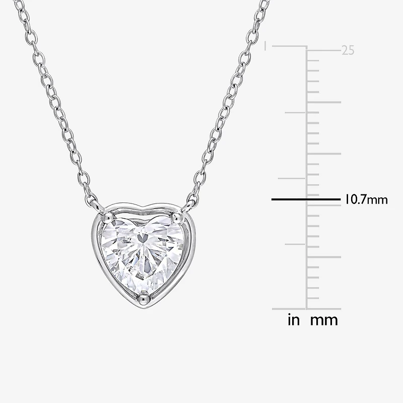 Womens Lab Created White Moissanite Sterling Silver Heart 18 Inch Pendant Necklace