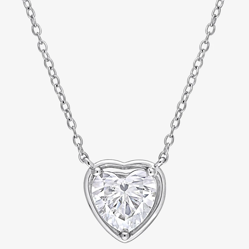 Womens Lab Created White Moissanite Sterling Silver Heart 18 Inch Pendant Necklace