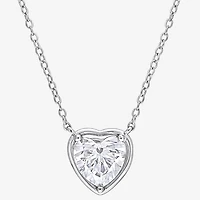 Womens Lab Created White Moissanite Sterling Silver Heart 18 Inch Pendant Necklace