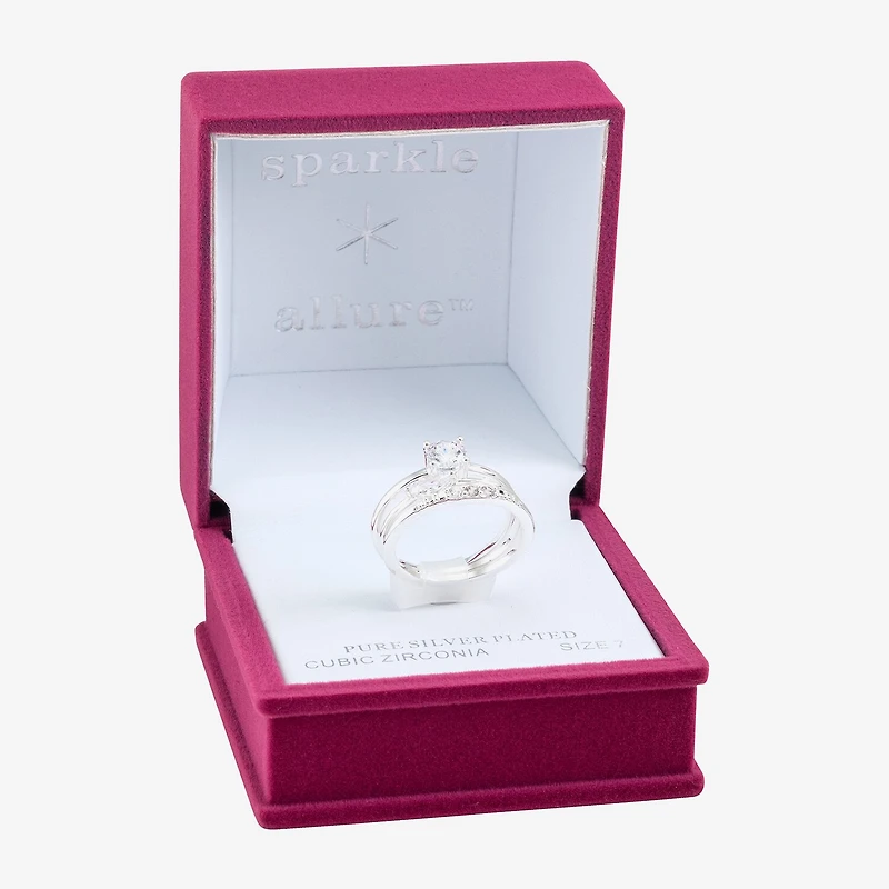 Sparkle Allure Delicate Womens Cubic Zirconia Pure Silver Over Brass Bridal Set