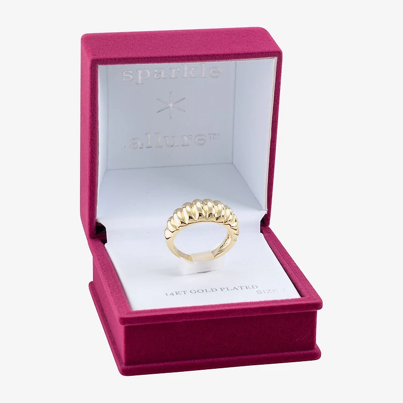 Sparkle Allure Ribbed Textured Dome Womens 2.5MM 14K Gold Over Brass Band