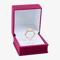 Sparkle Allure Crossover Split Shank Womens Cubic Zirconia 14K Gold Over Brass Oval Engagement Ring