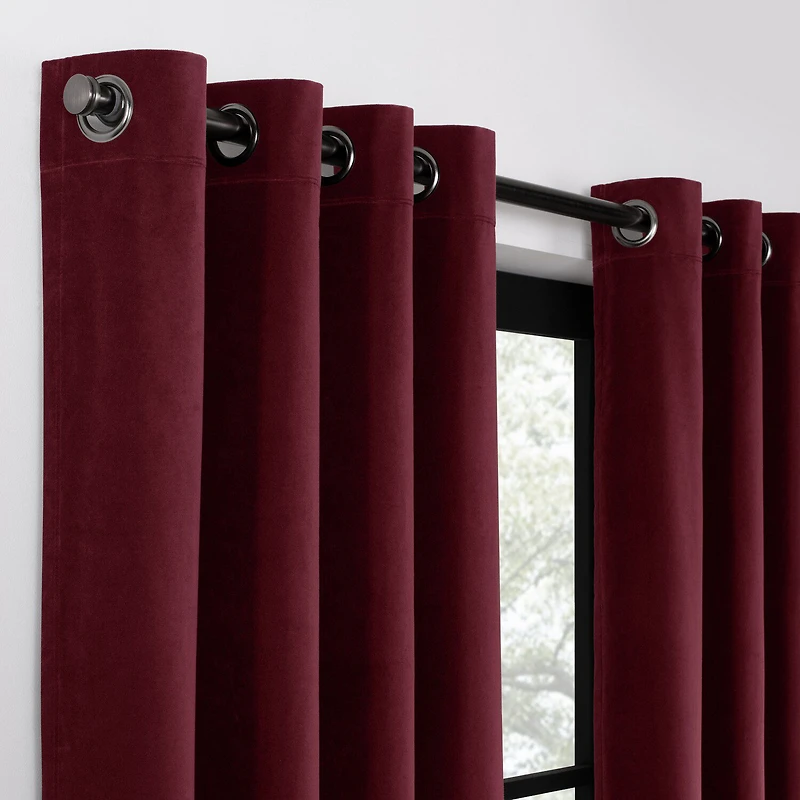 Eclipse Luxury Cotton Velvet Grommet Top Energy Saving 100% Blackout Single Curtain Panel