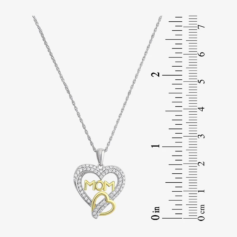 Diamonart "Mom" Womens White Cubic Zirconia Sterling Silver Heart 18 Inch Pendant Necklace