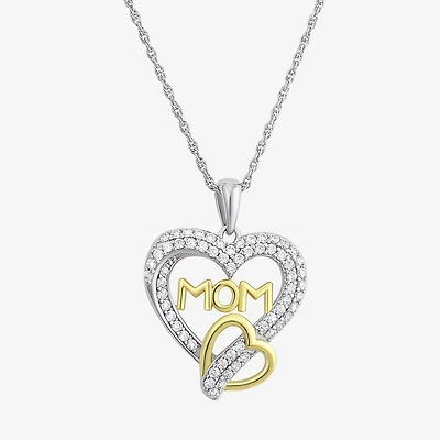 Diamonart "Mom" Womens White Cubic Zirconia Sterling Silver Heart 18 Inch Pendant Necklace