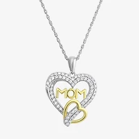Diamonart "Mom" Womens White Cubic Zirconia Sterling Silver Heart 18 Inch Pendant Necklace