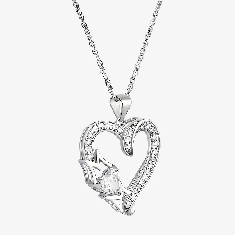 Diamonart "Mom" Womens White Cubic Zirconia Sterling Silver Heart 18 Inch Pendant Necklace