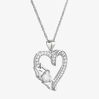 Diamonart "Mom" Womens White Cubic Zirconia Sterling Silver Heart 18 Inch Pendant Necklace