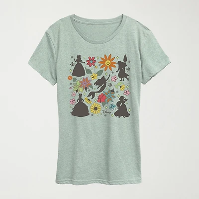 Princess Group Flowers Womens Crew Neck Short Sleeve Classic Fit Graphic T-Shirt