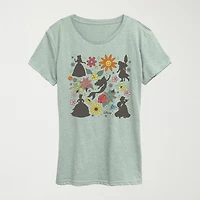 Princess Group Flowers Womens Crew Neck Short Sleeve Classic Fit Graphic T-Shirt