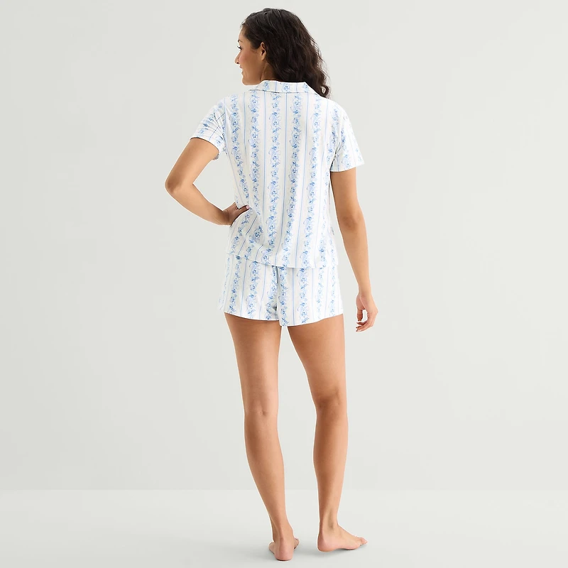 Arizona Body Womens V-Neck Short Sleeve 2-pc. Juniors Pajama Set
