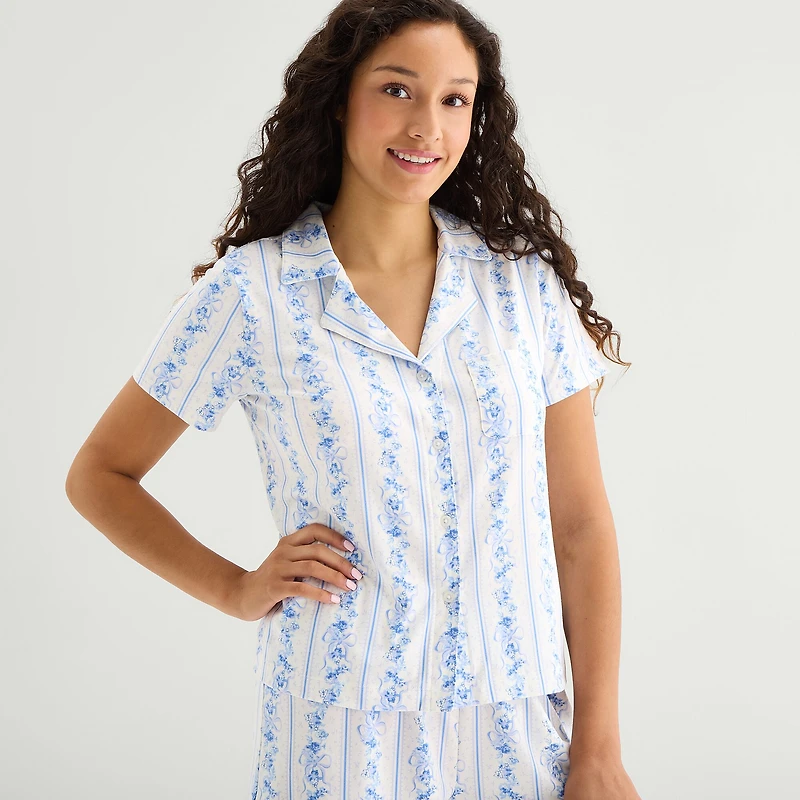 Arizona Body Womens V-Neck Short Sleeve 2-pc. Juniors Pajama Set