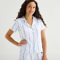 Arizona Body Womens V-Neck Short Sleeve 2-pc. Juniors Pajama Set