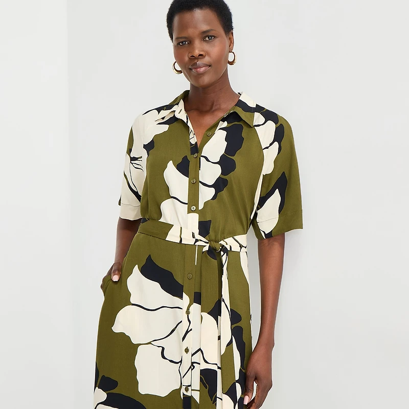 Worthington Womens Short Sleeve Tie Belt Shirt Dress
