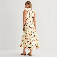 Worthington Womens Sleeveless Midi Shirt Dress