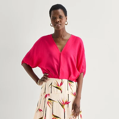 Worthington Womens V Neck Elbow Sleeve Blouse