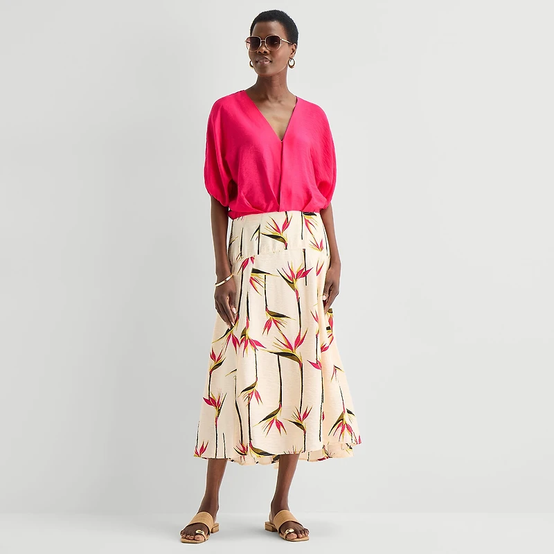 Worthington Womens V Neck Elbow Sleeve Blouse