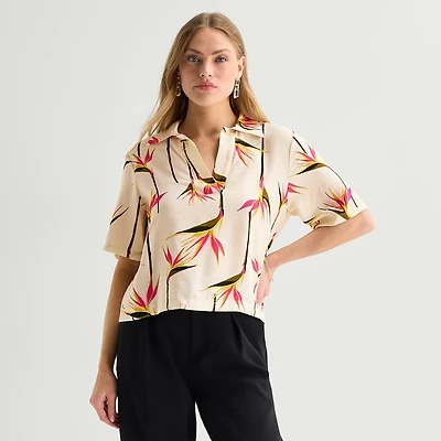 Worthington Womens Short Sleeve Camp Shirt