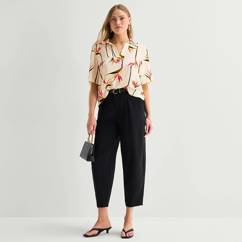 Worthington Womens Short Sleeve Camp Shirt
