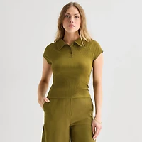 Worthington Womens Short Sleeve Rib Polo Shirt