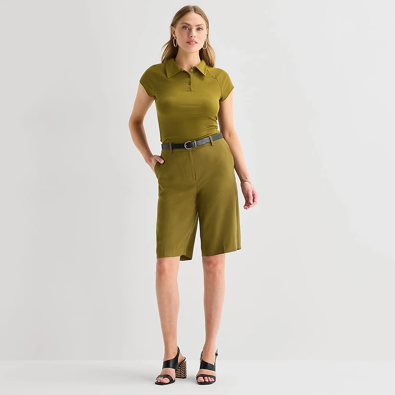 Worthington Womens Short Sleeve Rib Polo Shirt