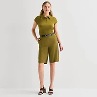 Worthington Womens Short Sleeve Rib Polo Shirt