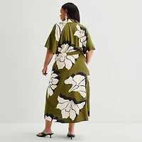 Worthington Plus Womens Short Sleeve Tie Belt Shirt Dress