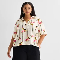 Worthington Womens Short Sleeve Camp Shirt