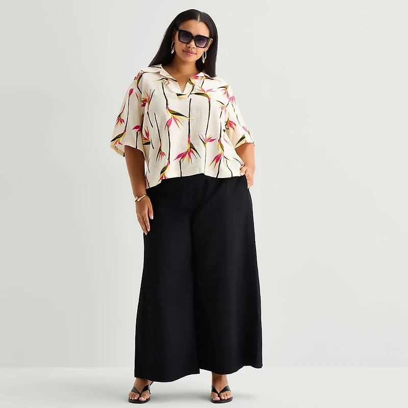 Worthington Womens Short Sleeve Camp Shirt