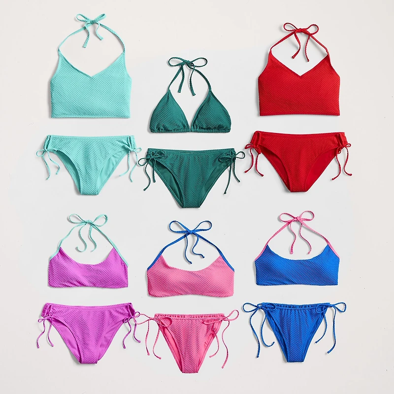 Arizona Womens Adjustable Straps Textured Juniors Bikini Halter Swimsuit Top