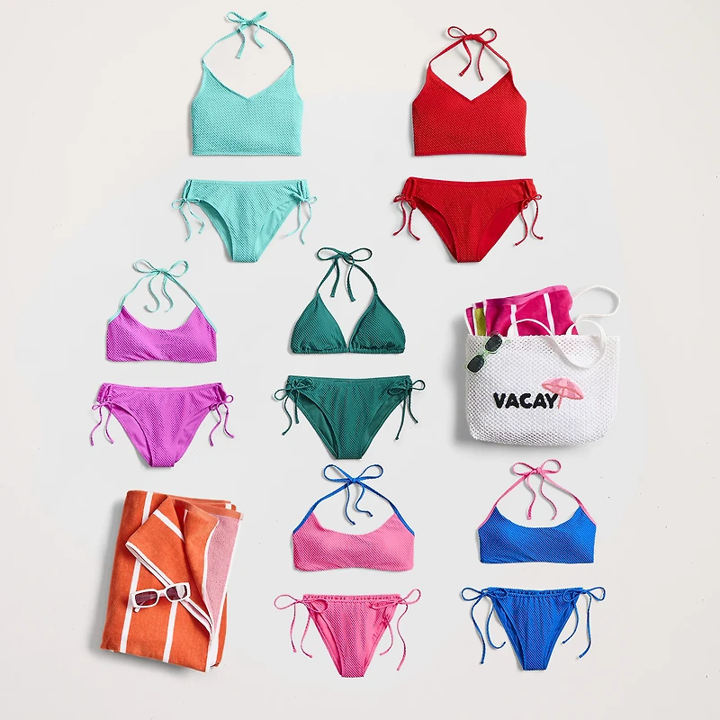 Arizona Womens LINED Textured Juniors Cheeky Hipster Bikini Swimsuit Bottom